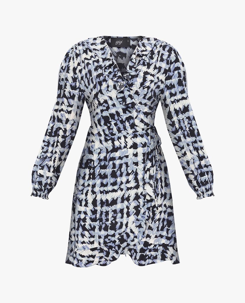 GIGI - Đầm mini cổ V tay dài Wrap Ruffles
