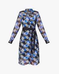 GIGI - Đầm midi sơ mi tay dài phối thắt lưng vải Straight