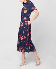 GIGI - Đầm midi sơ mi tay ngắn phối nút thời trang SS