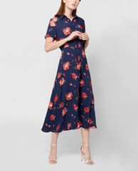 GIGI - Đầm midi sơ mi tay ngắn phối nút thời trang SS