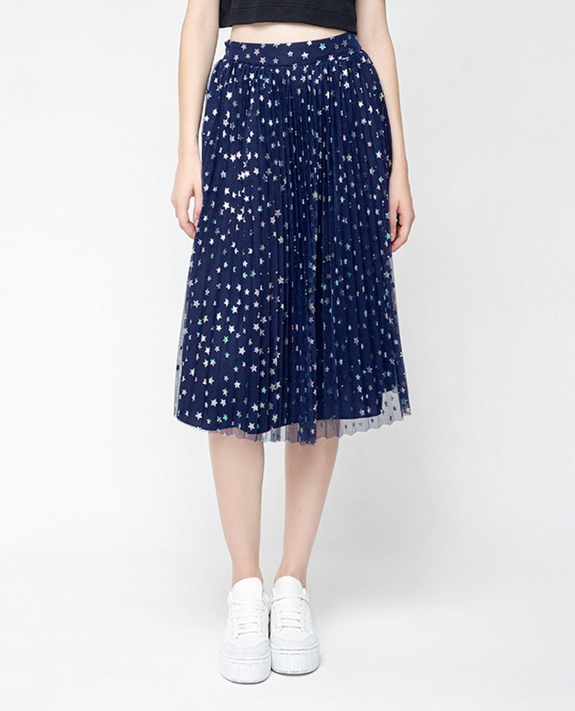 GIGI - Chân váy midi hai lớp xếp li Blue Star