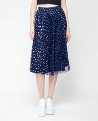GIGI - Chân váy midi hai lớp xếp li Blue Star
