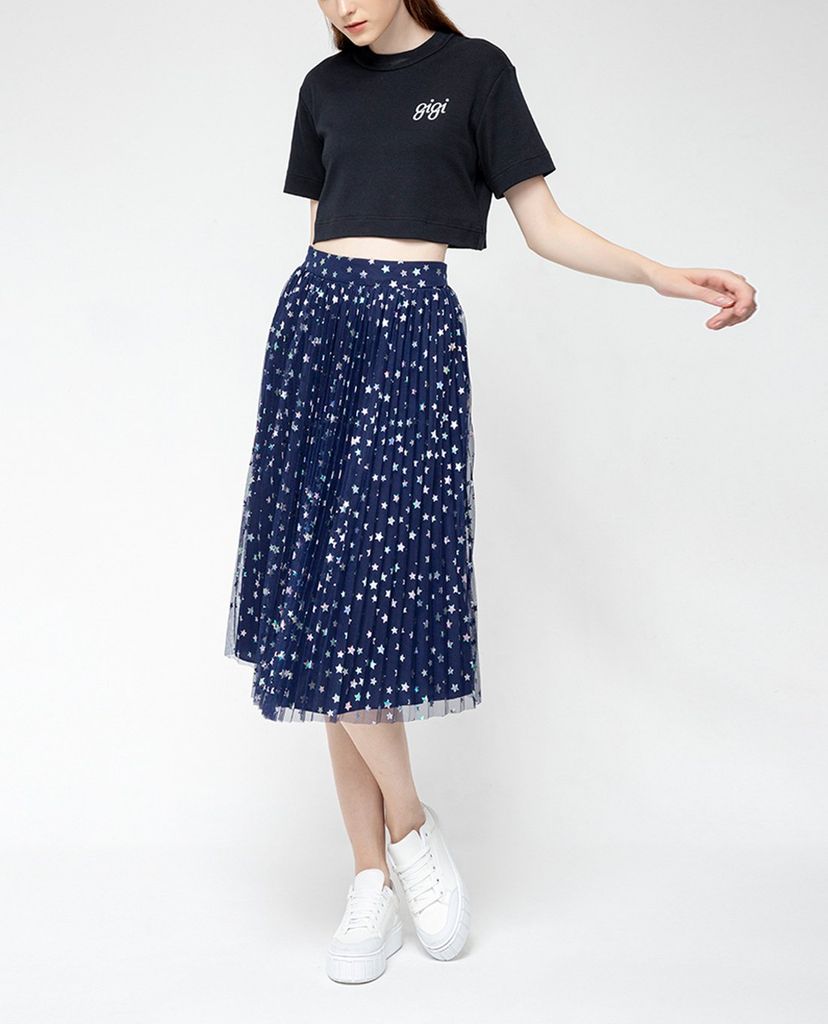 GIGI - Chân váy midi hai lớp xếp li Blue Star