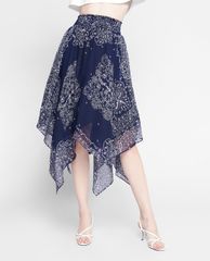 GIGI - Chân váy midi lưng thun Blue Pattern