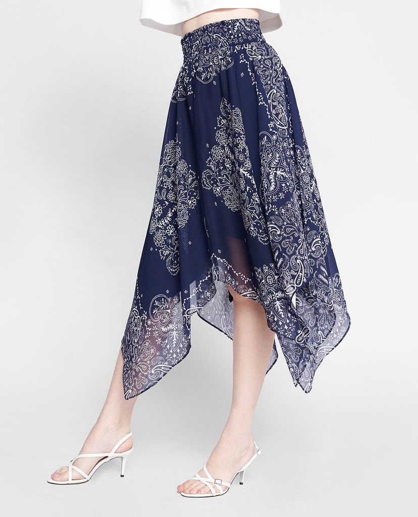 GIGI - Chân váy midi lưng thun Blue Pattern