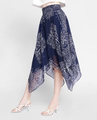GIGI - Chân váy midi lưng thun Blue Pattern