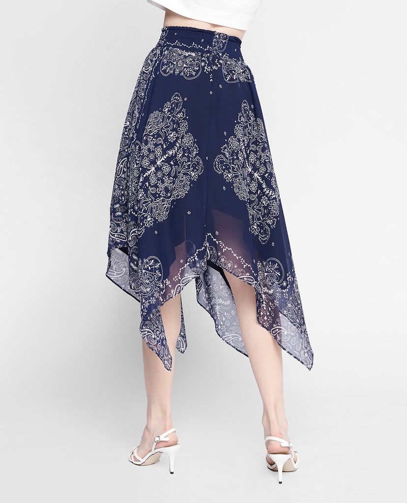 GIGI - Chân váy midi lưng thun Blue Pattern