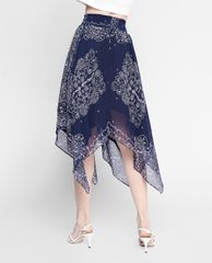GIGI - Chân váy midi lưng thun Blue Pattern
