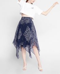 GIGI - Chân váy midi lưng thun Blue Pattern