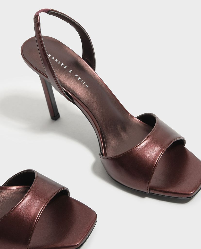 CHARLES & KEITH - Giày cao gót hở mũi Embellished Square Toe