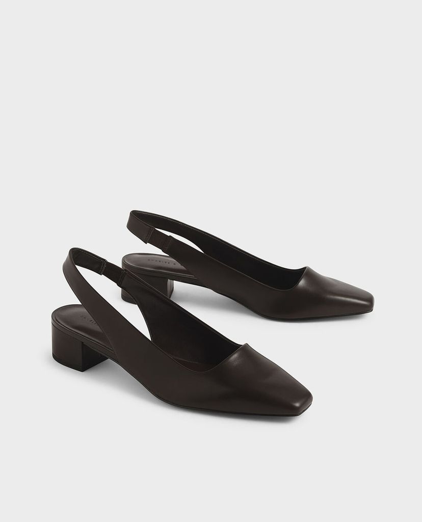 CHARLES & KEITH - Giày đế bệt Square Toe Block Heel Slingback
