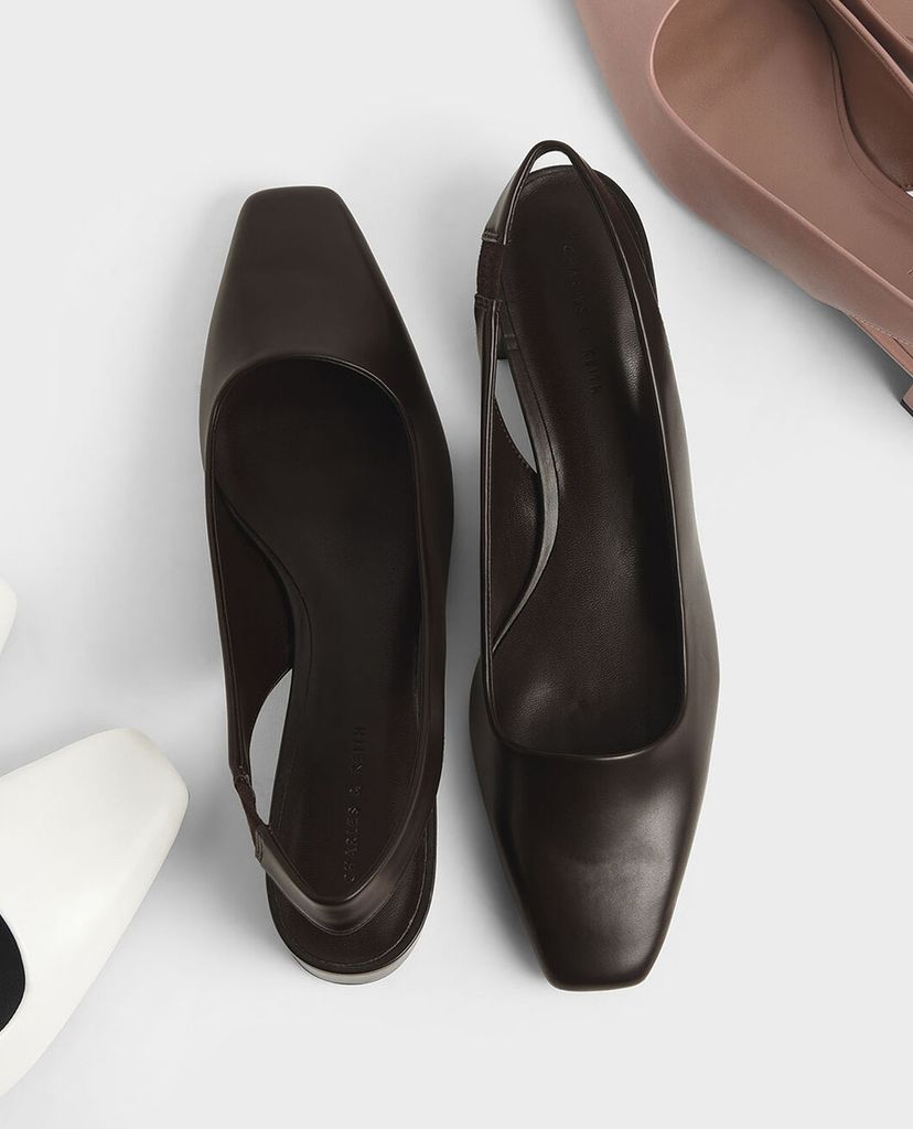 CHARLES & KEITH - Giày đế bệt Square Toe Block Heel Slingback