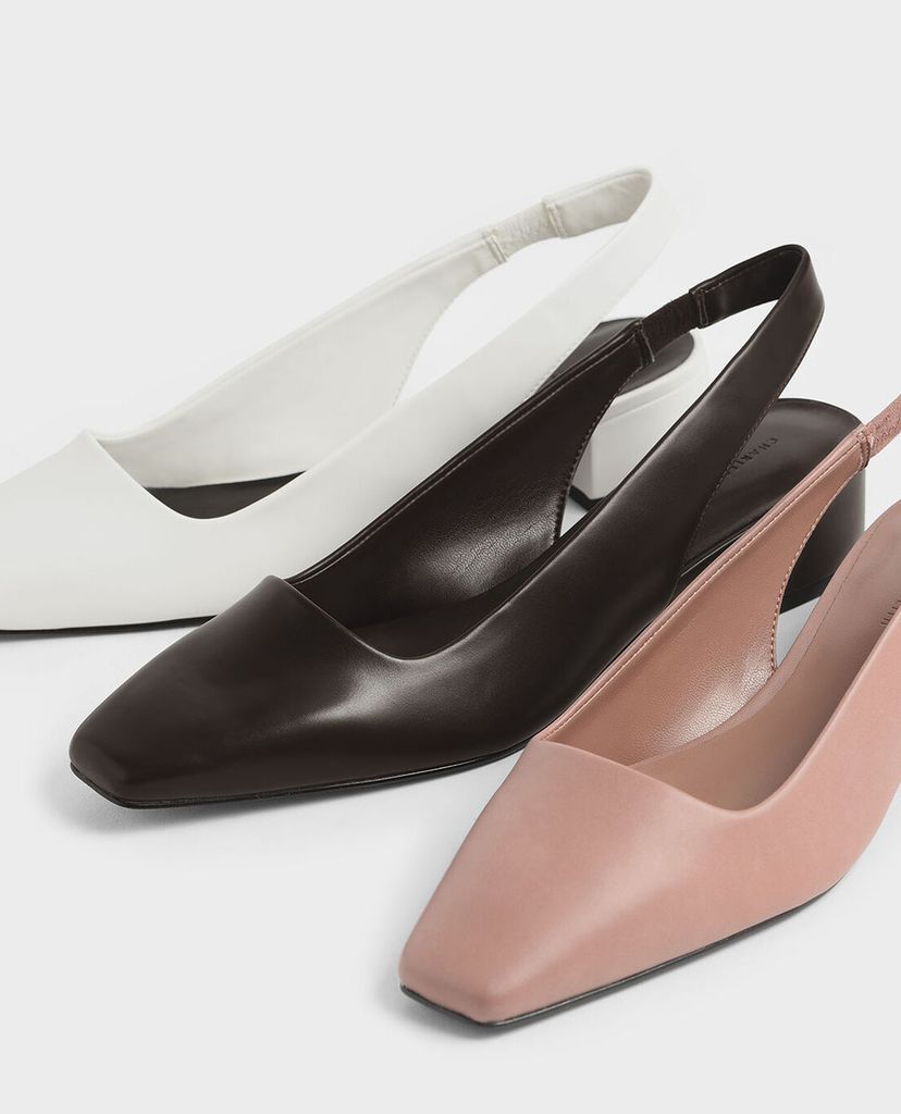 CHARLES & KEITH - Giày đế bệt Square Toe Block Heel Slingback