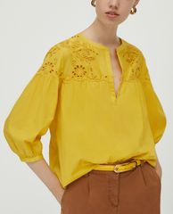 MAX&Co. - Áo kiểu nữ cổ V tay lỡ St Gallen Embroidered Cotton