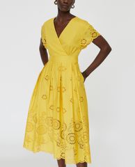 MAX&Co. - Đầm midi cổ V tay ngắn St Gallen Embroidered Cotton