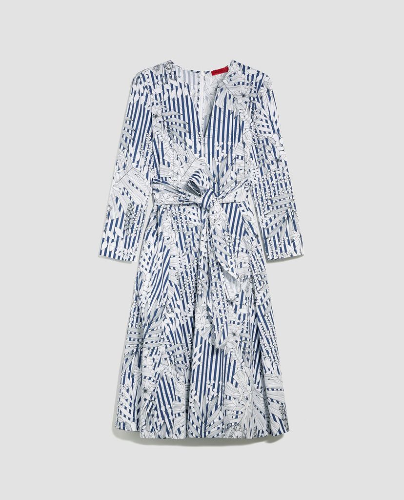 MAX&Co. - Đầm midi cổ V tay dài Cotton Poplin