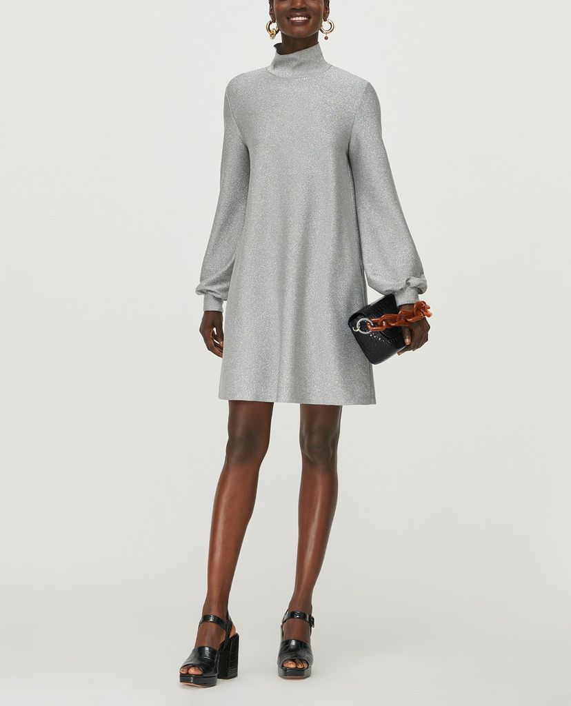 MAX&Co. - Đầm mini phom suông cổ cao tay dài Jersey Lamé