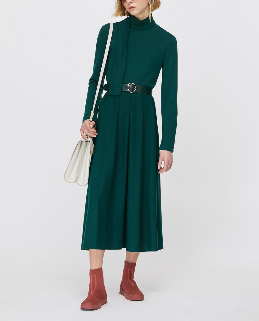 MAX&Co. - Đầm midi cổ lọ tay dài phối thắt lưng Wool Jersey
