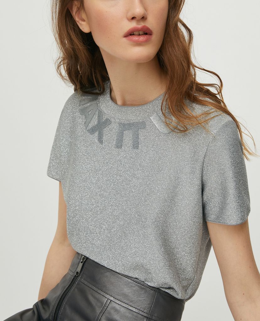 MAX&Co. - Áo thun nữ cổ tròn tay ngắn Jersey Lamé Slogan