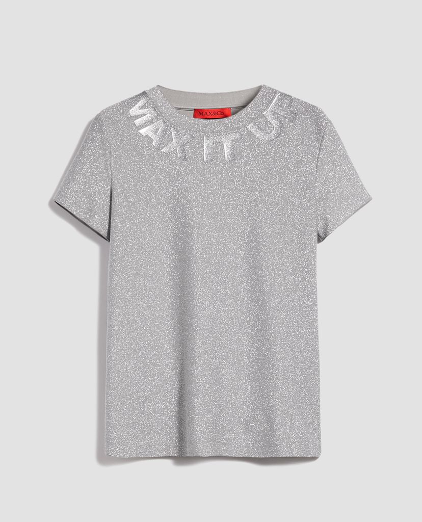MAX&Co. - Áo thun nữ cổ tròn tay ngắn Jersey Lamé Slogan