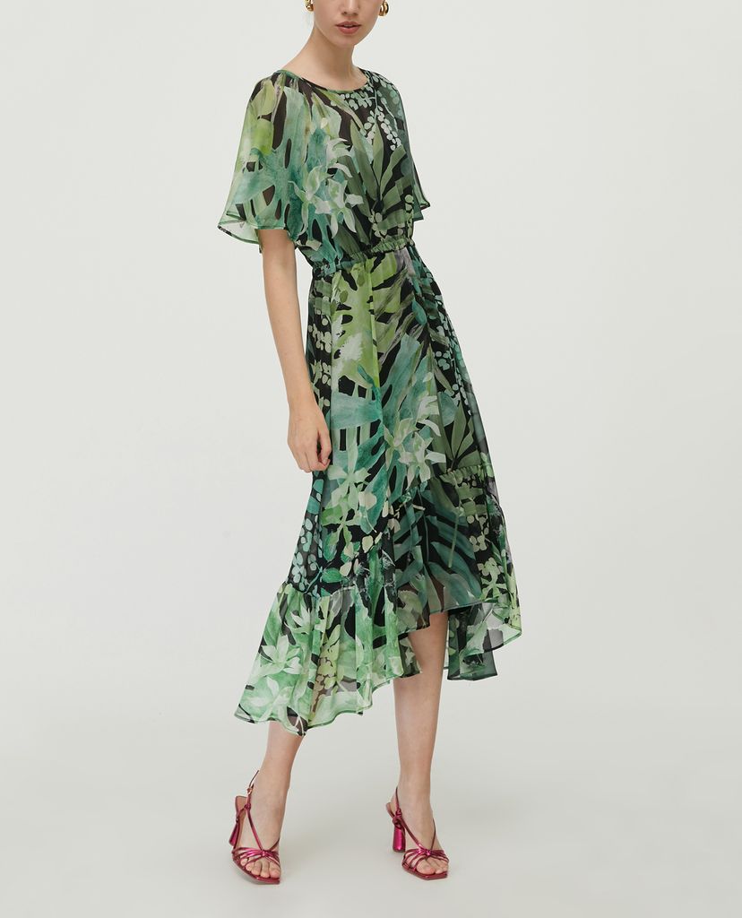 MAX&Co. - Đầm midi cổ tròn tay ngắn Silk Georgette