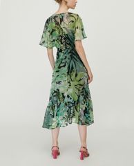 MAX&Co. - Đầm midi cổ tròn tay ngắn Silk Georgette