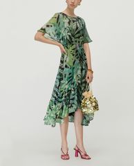 MAX&Co. - Đầm midi cổ tròn tay ngắn Silk Georgette