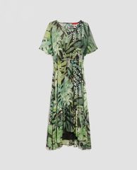MAX&Co. - Đầm midi cổ tròn tay ngắn Silk Georgette