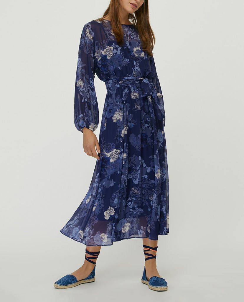 MAX&Co. - Đầm midi cổ tròn tay dài Floral Georgette