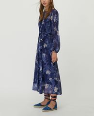 MAX&Co. - Đầm midi cổ tròn tay dài Floral Georgette