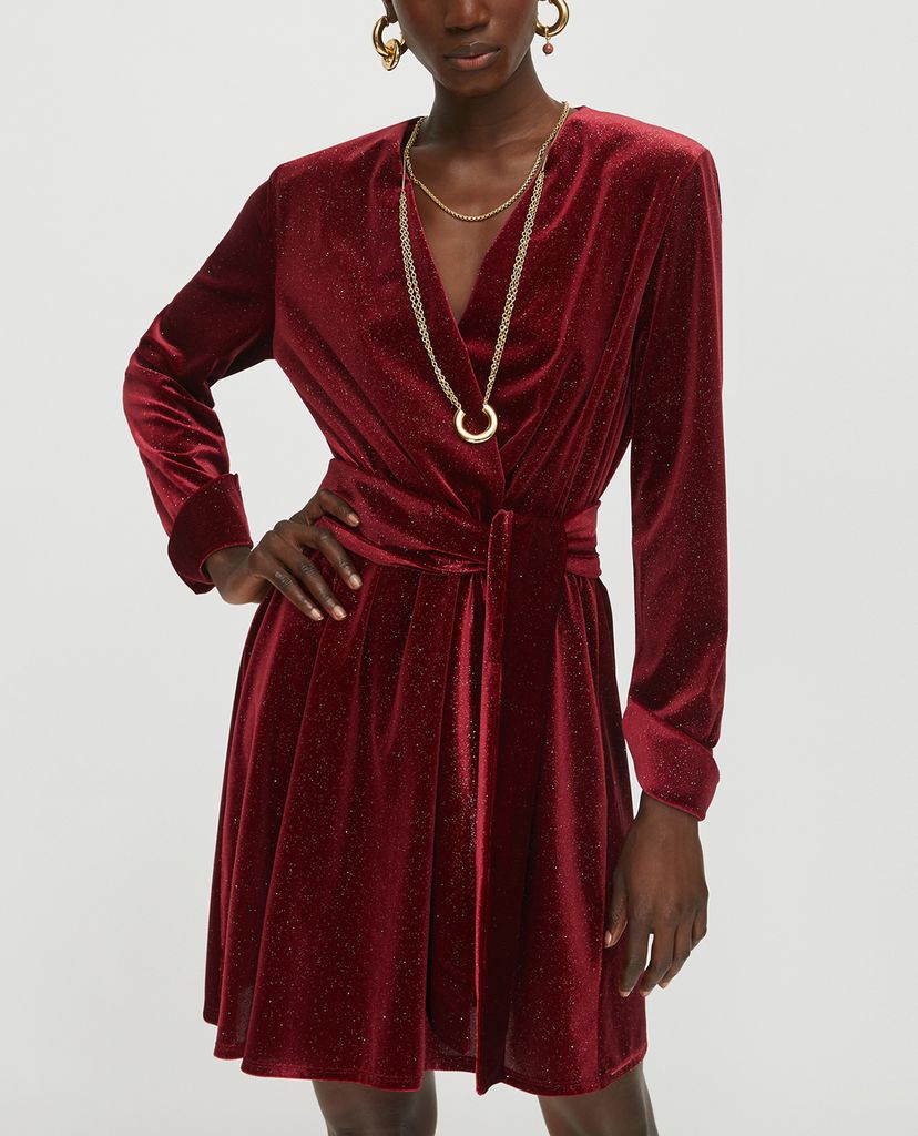 MAX&Co. - Đầm mini cổ V tay dài Glitter Velvet