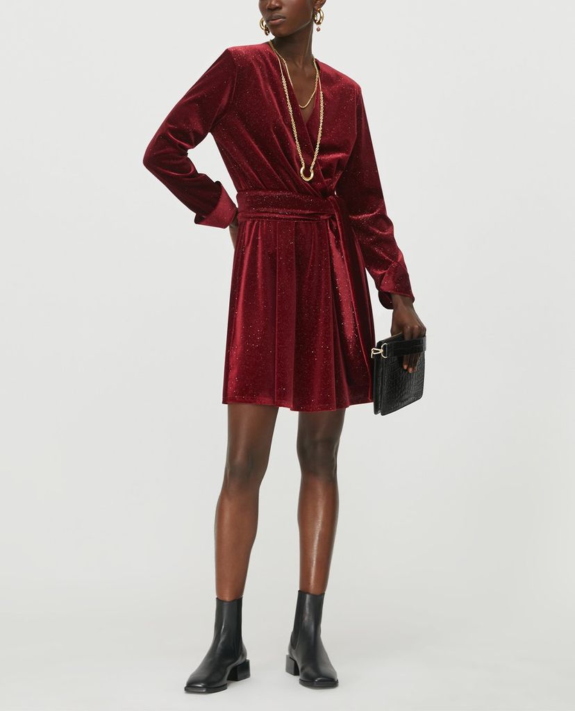 MAX&Co. - Đầm mini cổ V tay dài Glitter Velvet