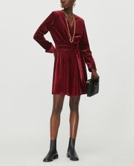 MAX&Co. - Đầm mini cổ V tay dài Glitter Velvet