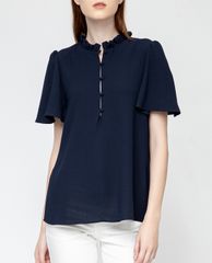GIGI - Áo kiểu nữ cổ cao tay ngắn Flutter Sleeves Henley