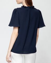 GIGI - Áo kiểu nữ cổ cao tay ngắn Flutter Sleeves Henley
