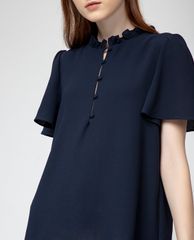 GIGI - Áo kiểu nữ cổ cao tay ngắn Flutter Sleeves Henley