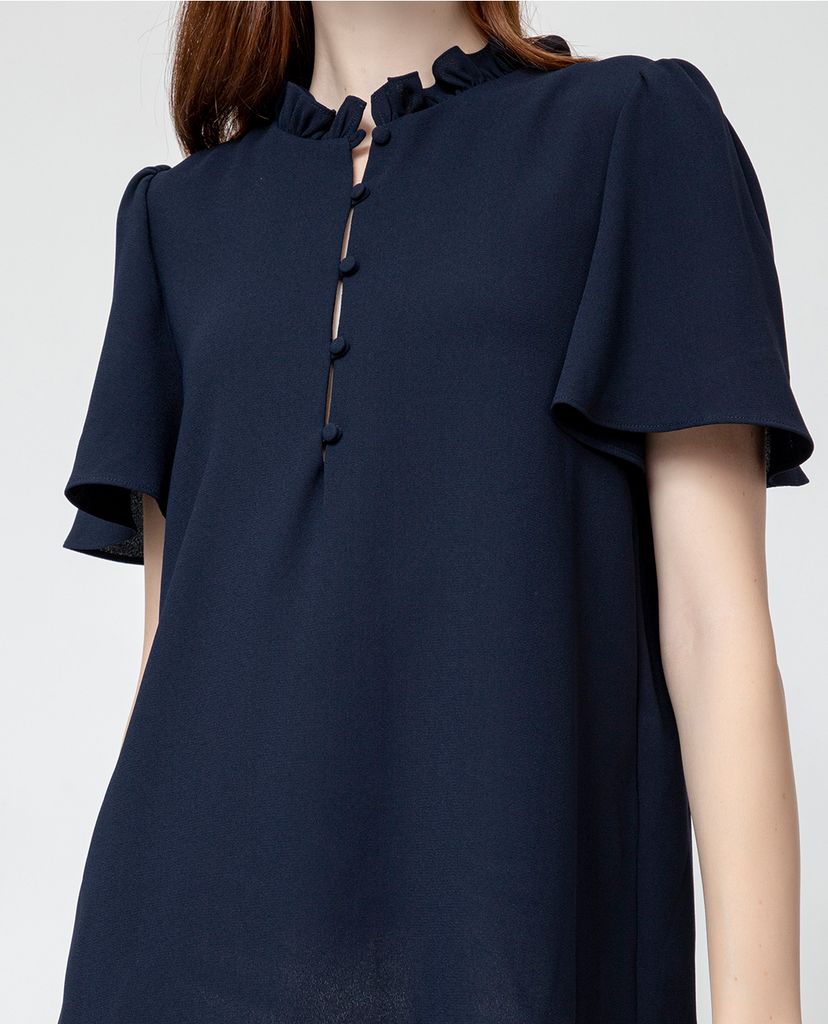 GIGI - Áo kiểu nữ cổ cao tay ngắn Flutter Sleeves Henley