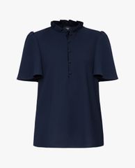 GIGI - Áo kiểu nữ cổ cao tay ngắn Flutter Sleeves Henley