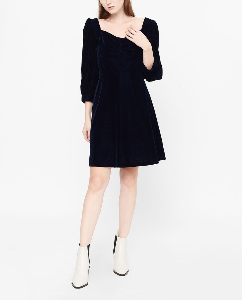 GIGI - Đầm mini cổ vuông tay dài Lantern Sleeve