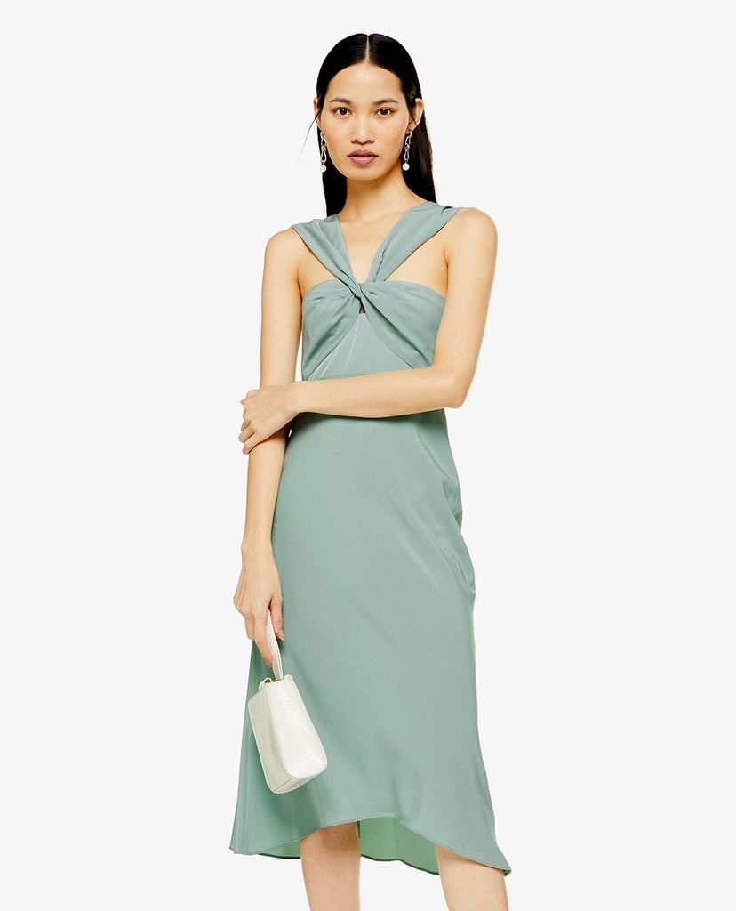 TOPSHOP - Đầm midi sát nách Blue Twist Halter
