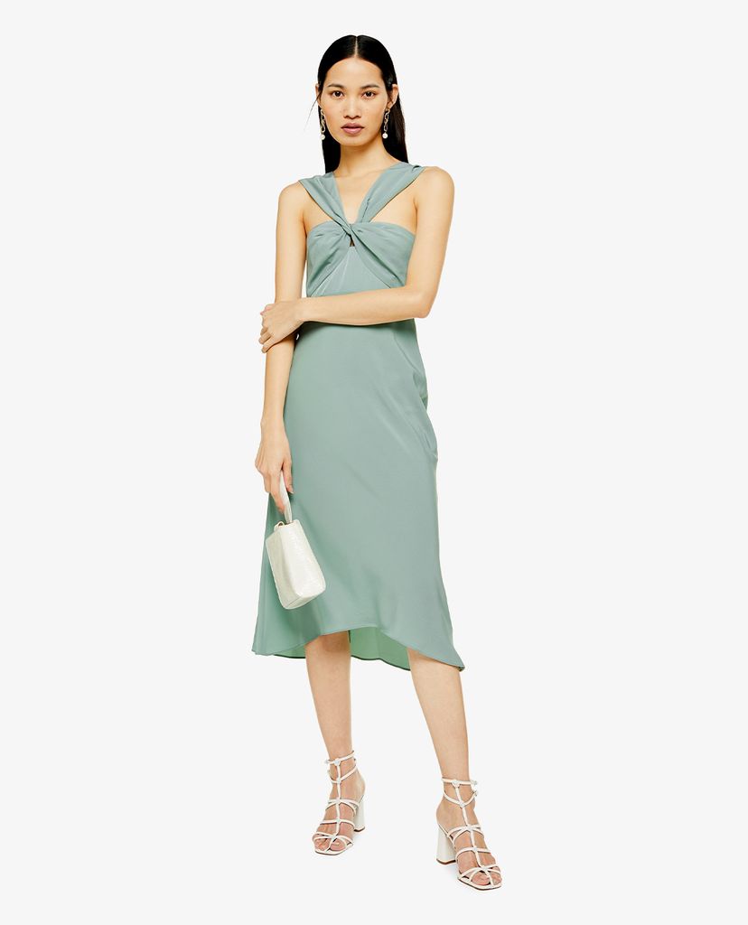 TOPSHOP - Đầm midi sát nách Blue Twist Halter