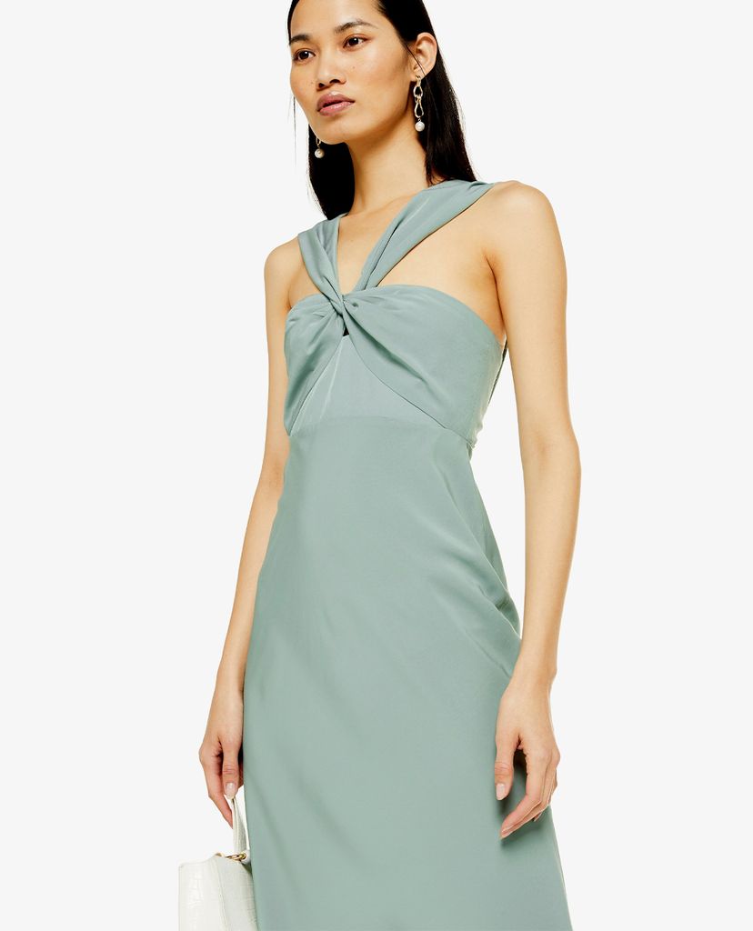TOPSHOP - Đầm midi sát nách Blue Twist Halter
