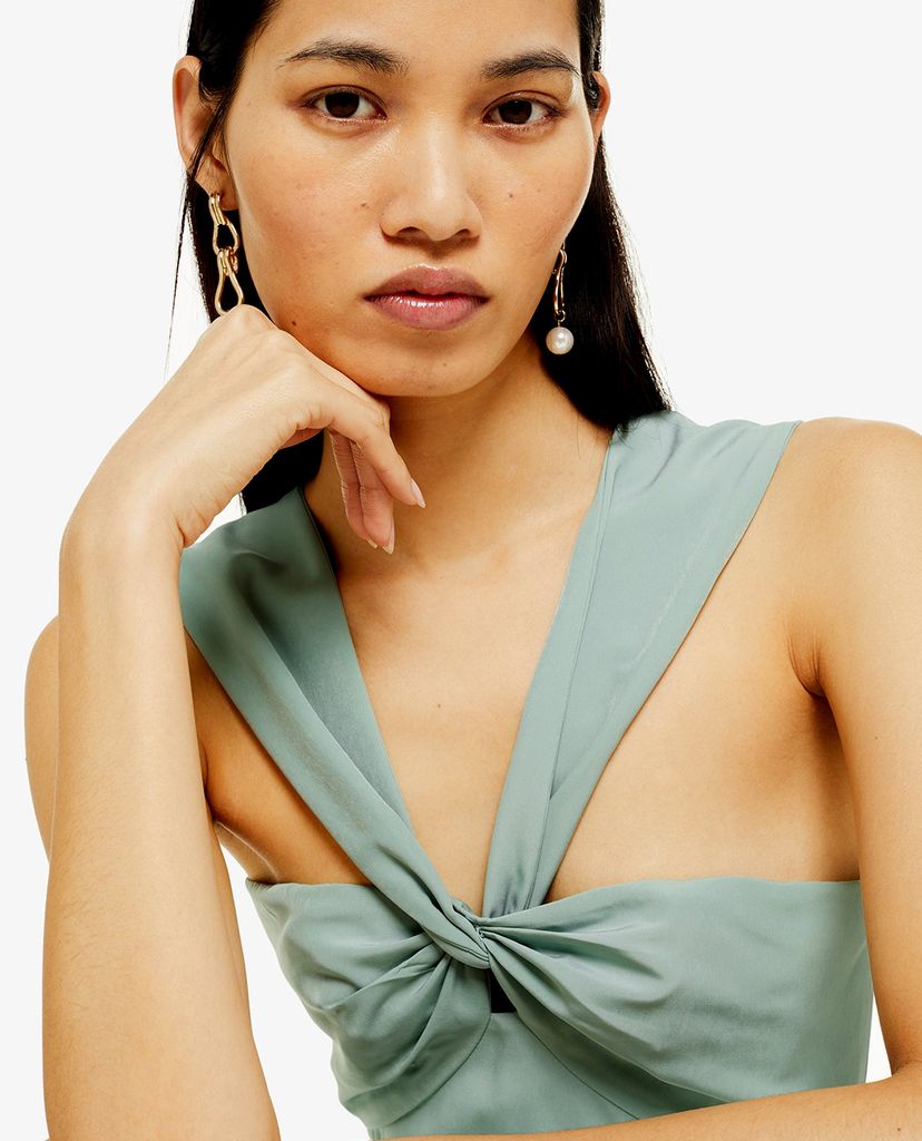 TOPSHOP - Đầm midi sát nách Blue Twist Halter