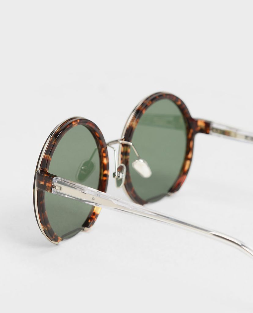 CHARLES & KEITH - Kính mát nữ gọng tròn Cut Off Frame Round