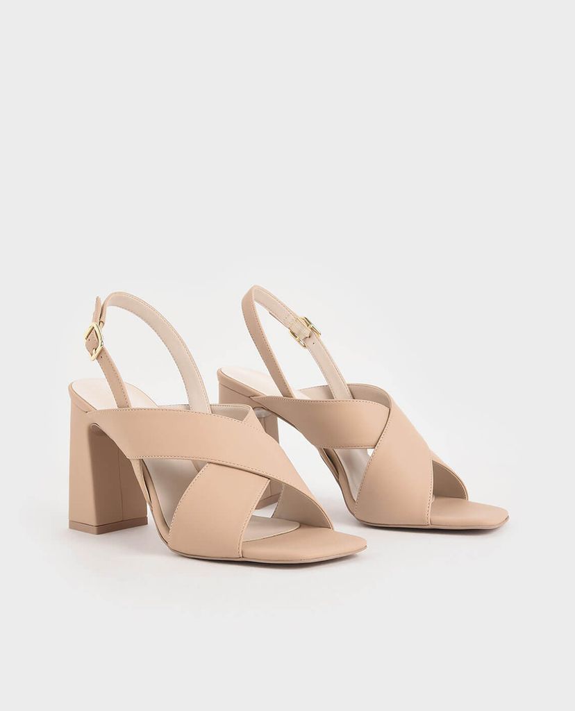 CHARLES & KEITH - Giày sandal cao gót hở mũi Criss Cross Slingback