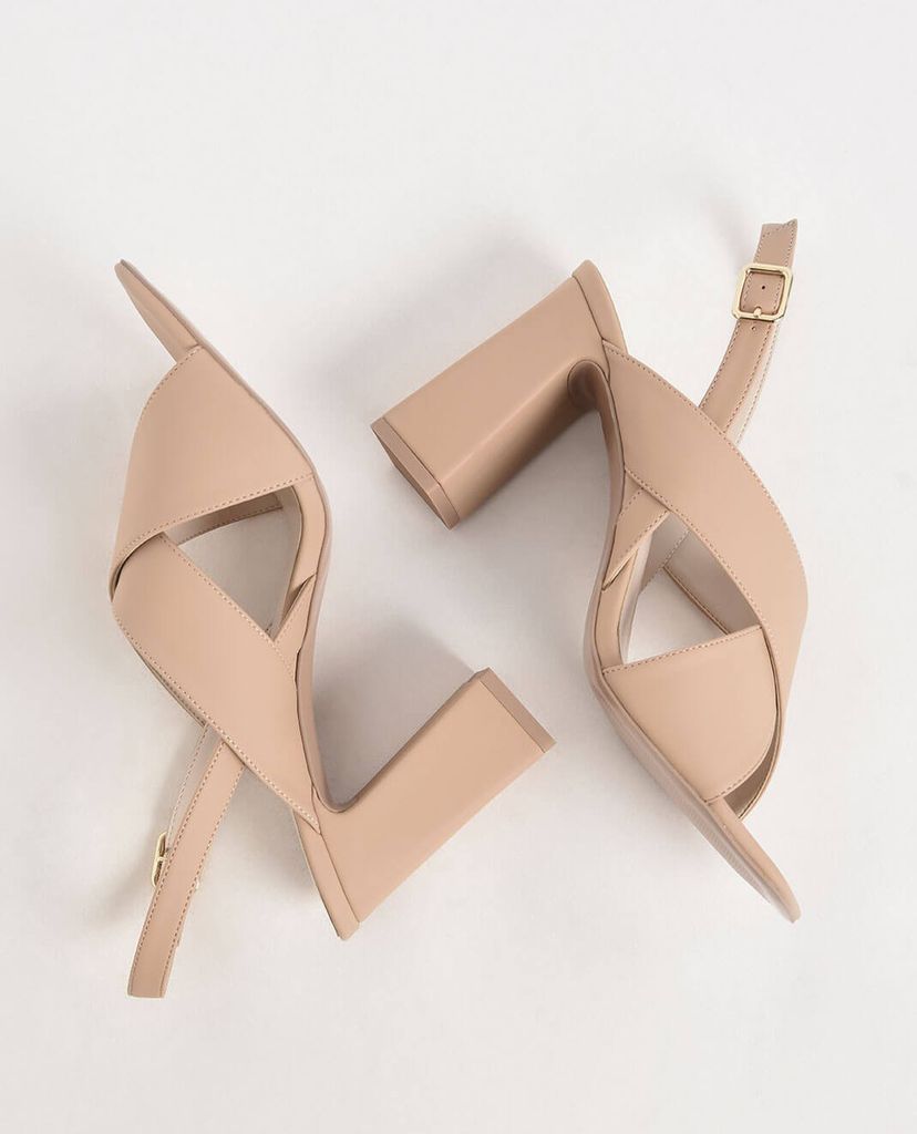 CHARLES & KEITH - Giày sandal cao gót hở mũi Criss Cross Slingback
