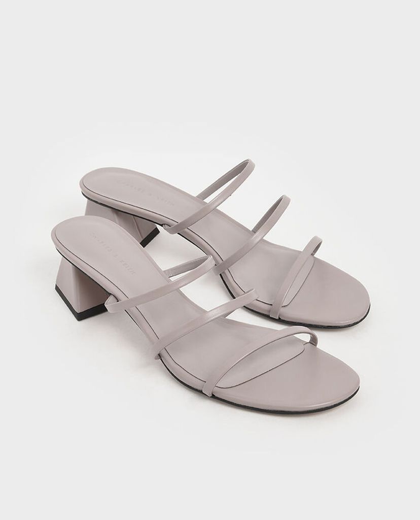 CHARLES & KEITH - Giày sandals cao gót đế vuông Triple Strap