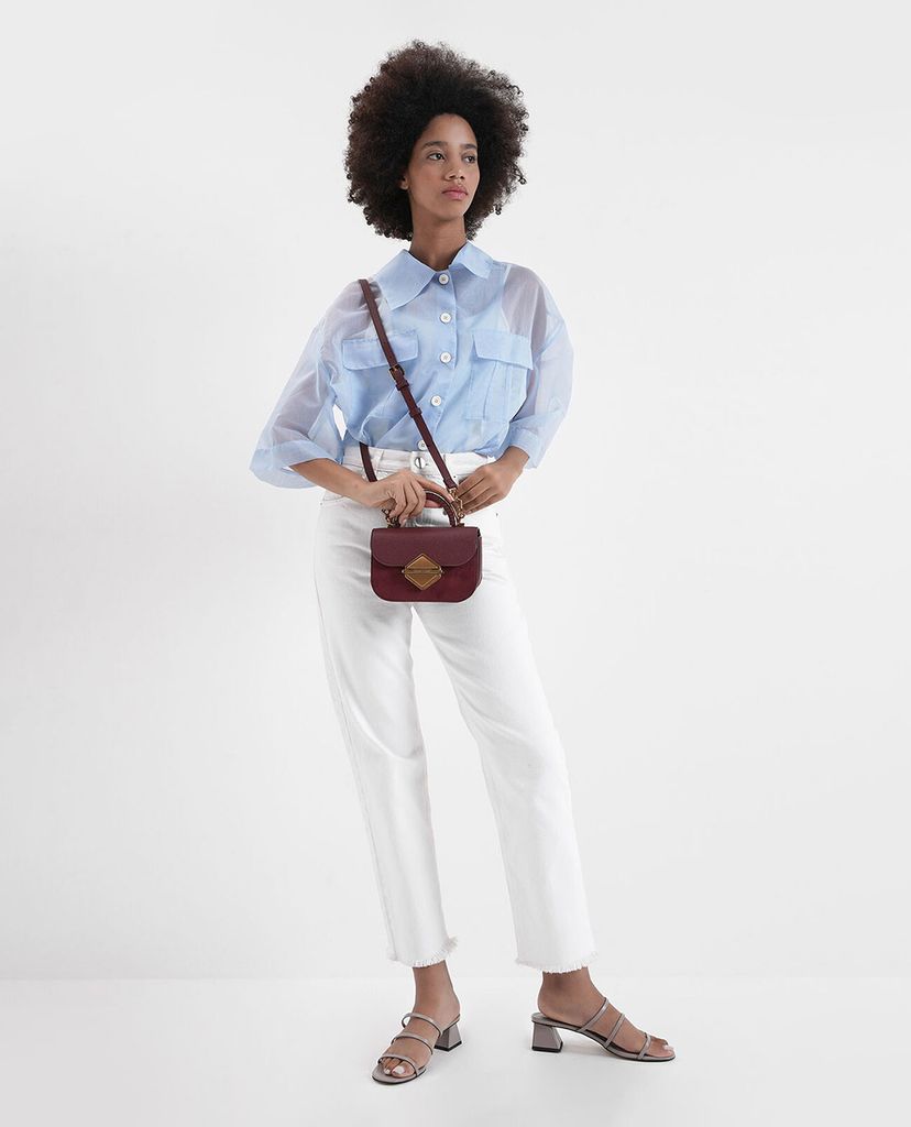 CHARLES & KEITH - Giày sandals cao gót đế vuông Triple Strap