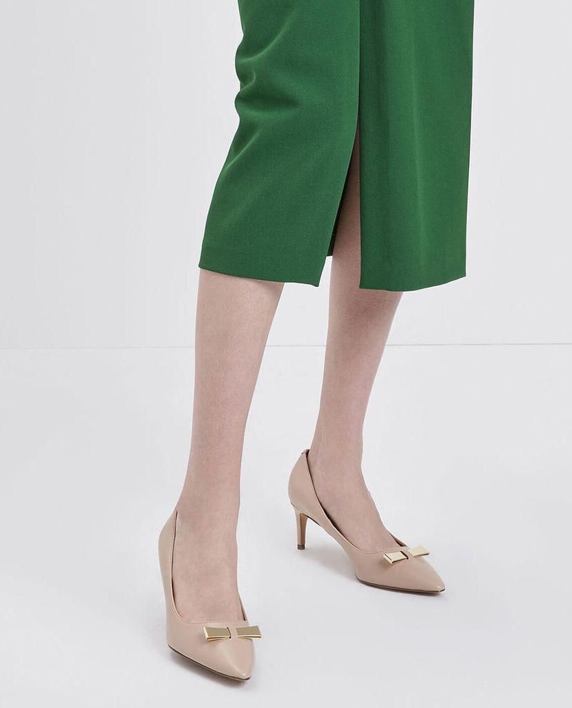 CHARLES & KEITH - Giày cao gót mũi nhọn Metallic Bow Pumps