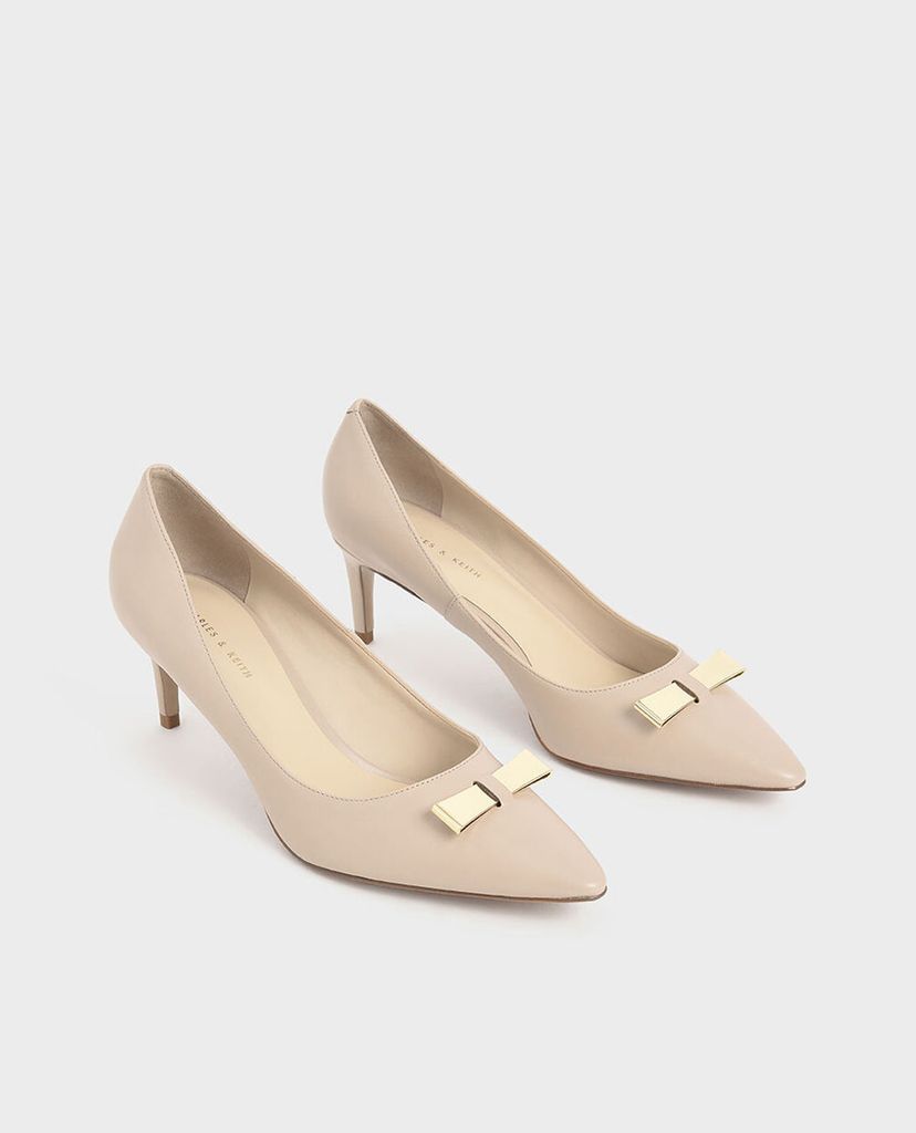 CHARLES & KEITH - Giày cao gót mũi nhọn Metallic Bow Pumps